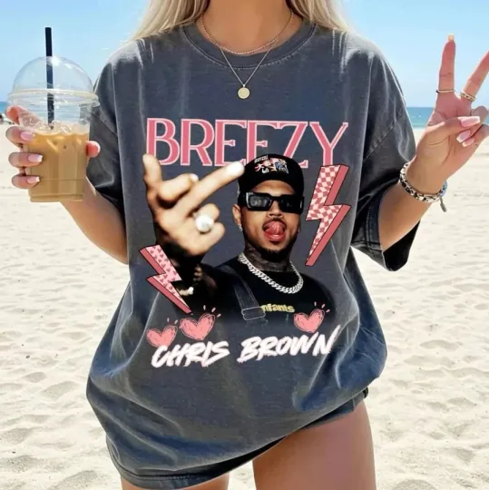Discover Chris Brown Tour Shirt, 2025 Chris Brown Tour Middle Finger Chris Brown T-Shirt