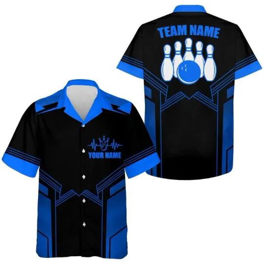 Discover Hawaiian Bowling Shirt For Men, Custom Blue Bowling Team Shirt