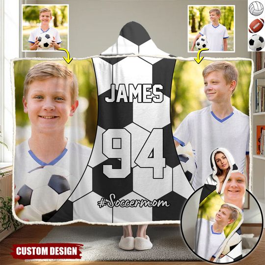 Discover Personalized Photo Wearable Blanket Hoodie - Gift For Soccer, Volleyball, Football Lovers