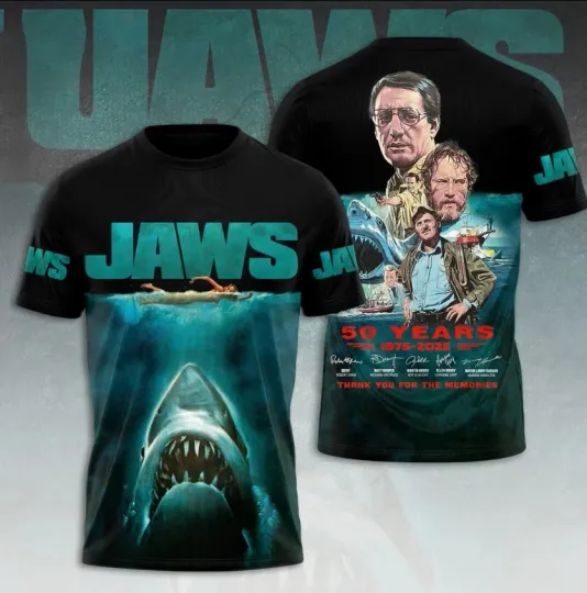 Discover Thank You Jaws 50 Years 1975-2025 Signature 3D T-Shirt
