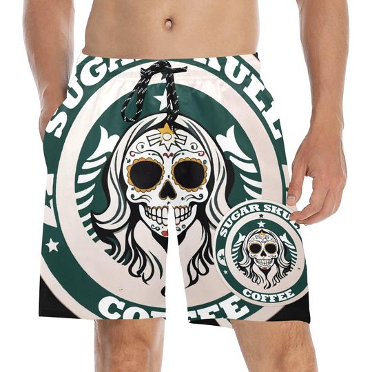 Discover Sugar Skull Coffee Swimming Trunks Beach Shorts