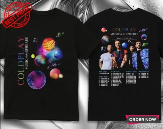 Discover Coldplay Music Of the Spheres Tour 2025 Tour Dates Concert T-Shirt