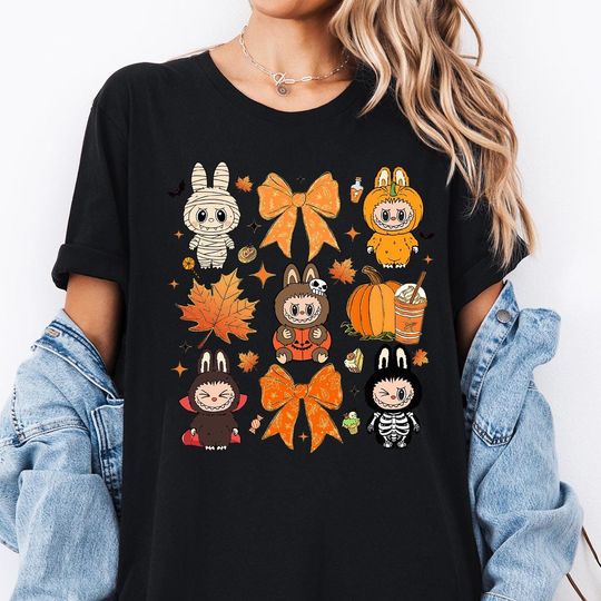 Discover Horror Labubu The Monsters Halloween T-Shirt, Cute Spooky Labubu Costume Tee