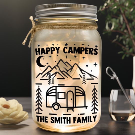 Discover Happy Campers - Personalized Mason Jar Light