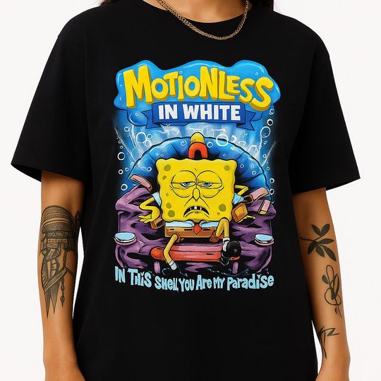 Discover Motionless In White SpongeBob Parody Shirt - Meme Band Tee - Gothic Emo Funny T-Shirt - In This Shell You Are My Paradise