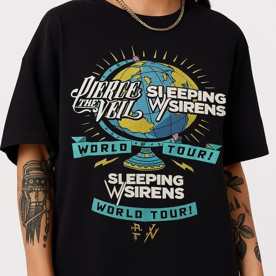 Discover Pierce The Veil x Sleeping With Sirens Shirt World Tour Tee Emo Punk Band