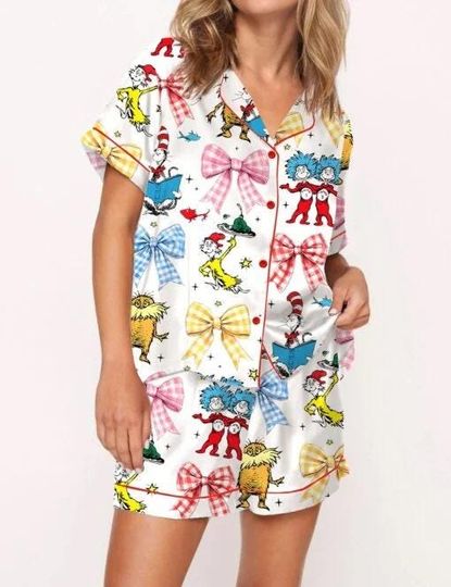 Discover Coquette Cartoon Reading Satin Pajama Set For Women