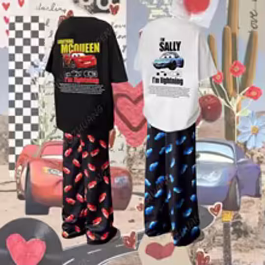 Discover 2024 The carss Lightningg McQueenn &SALLY T-shirt Pajam Set