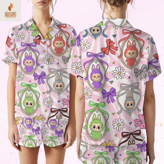 Discover Doll Character Pajamas, Labobo Pajamas Set, Button Up Sleepwear, Cozy Outfit for Horror Fans, Spooky Gifts for Men, Pajama Kids