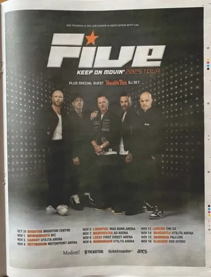 Discover Five Live 2025 Tour Dates Keep On Moving Poster
