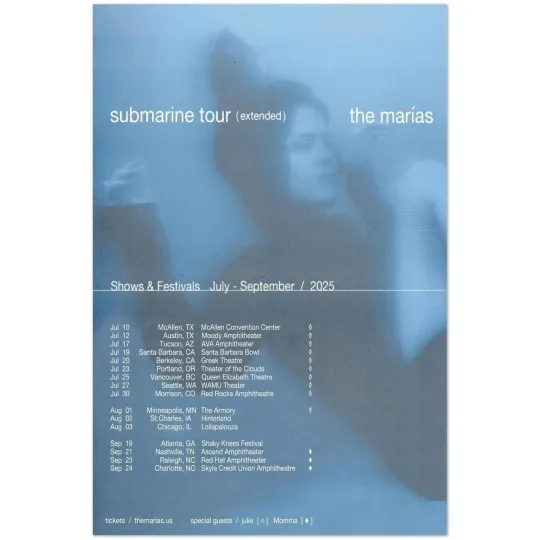 Discover The Marías Submarine Tour Poster 2025 Show July & September Wall Art