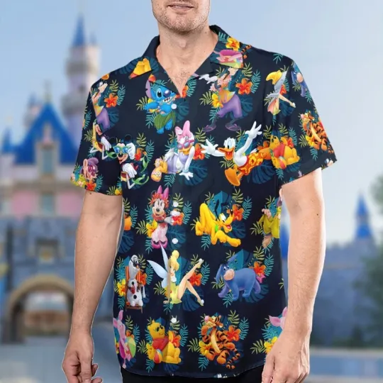 Discover Disneyyy Stitchh Donald Duckk Tropical Summer Dark Green Hawaiian Shirt