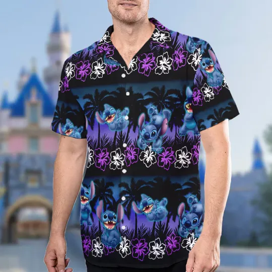 Discover Disneyyy Stitchh And Lilo Ohana Mean Family Dark Night Hawaiian Shirt