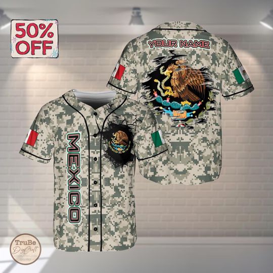 Discover Customized Camou Mexico Baseball Jersey, Custom Name Mexican Jersey, Mexico Sport Gift