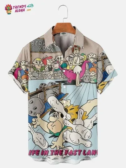 Discover Trendy Aloha Men’s Flintstones Vintage Bowling Printed Shirt