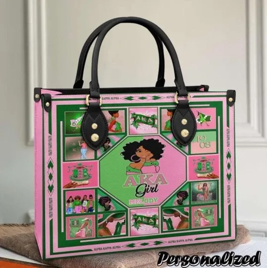 Discover Personalized Alpha Kappa Alpha Leather Handbag, AKA Women's Leather Bag Gift