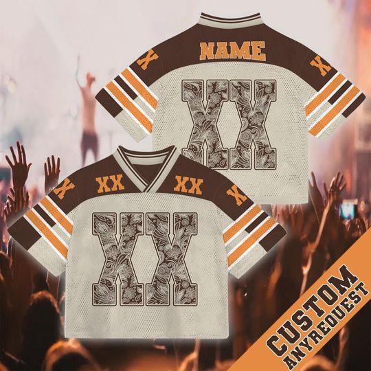 Discover Custom XX Name And Number Brown Beige Mesh Croptop Football Jersey, Custom XX Concert Football Jersey, Game Day Croptop Jersey 31725LN38