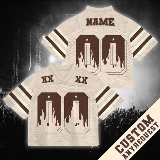 Discover Personalized Name And Number Light Brown Mesh Croptop Football Jersey, Custom Fire Concert Jersey