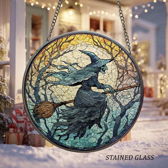Discover Wicked Witch Stained Halloween Flying Witch Suncatcher