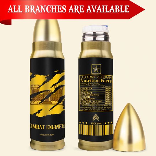 Discover Customized Army Branches Veteran Nutrition Facts Bullet Tumbler