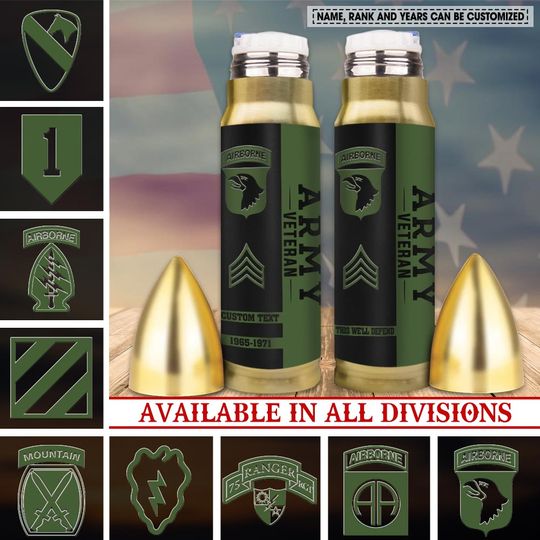 Discover Customized US Army Division Veteran Proudly Served Bullet Tumbler