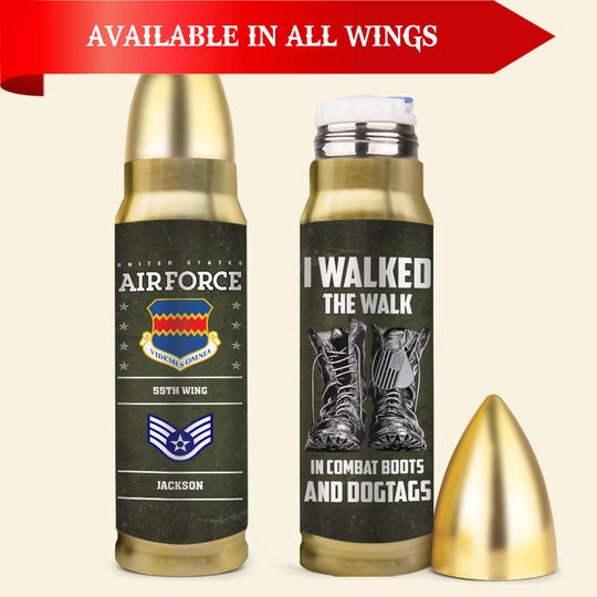 Discover Customized USAF Wings I Walked The Walk In Combat Boots And Dogtags Bullet Tumbler