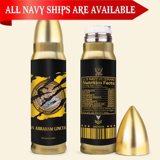 Discover Customized Navy Ships Veteran Nutrition Facts Bullet Tumbler