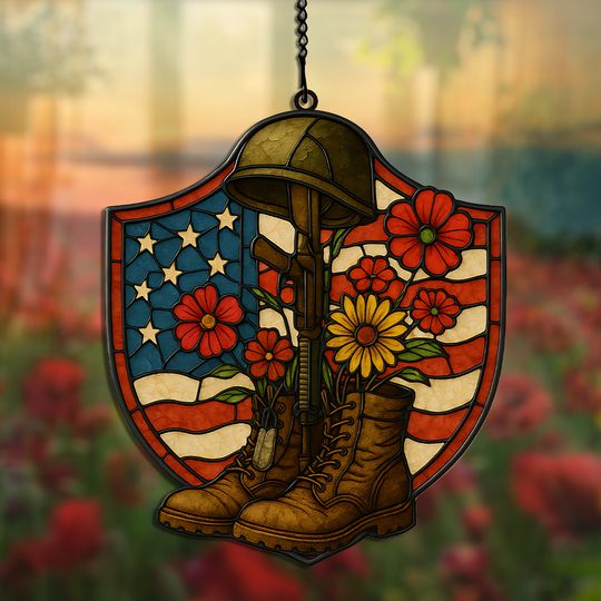 Discover Fallen Soldier Memorial with Flowers  Hanging suncatcher ornaments