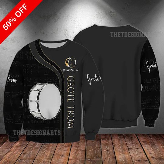 Discover Bass Drum Personalized Sweatshirt Zipper Hoodie, Custom Name 3D Music Lover Shirt, Gift for Music Lovers & Drummers, Gift for Musicians