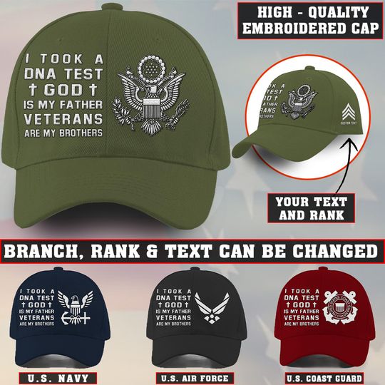Discover Customized I Took a DNA Test GOD is my father Veterans are my brothers Embroidered Baseball Cap