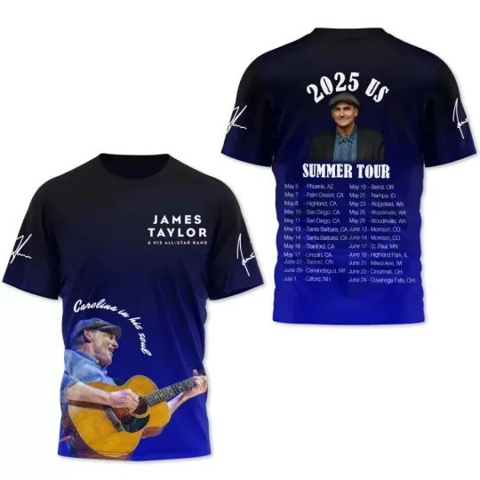 Discover James Taylor 2025 US Summer Tour Signature 3D T-Shirt 16D307