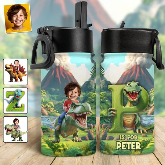 Discover Cool Dinosaur Alphabet - Personalized Kid Kids Water Bottle