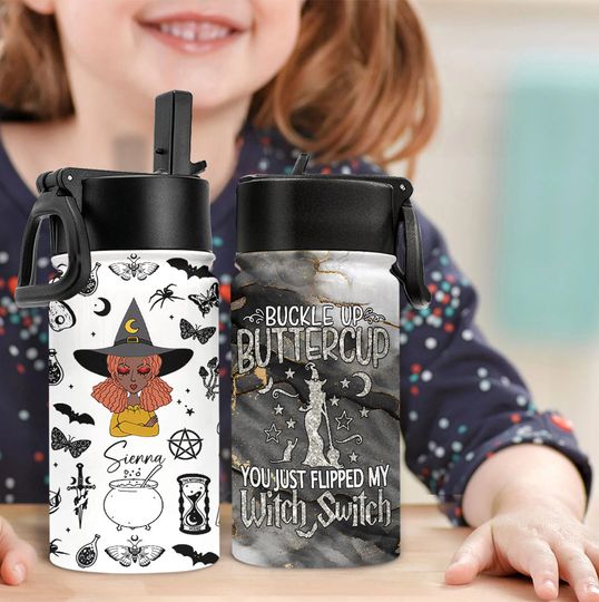 Discover Buckle Up Buttercup - Personalized Witch Kids Water Bottle