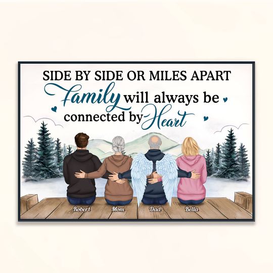 Discover Side By Side Or Miles Apart, Family Connected By Heart - Personalized Poster - Mothers Day Gift, Fathers Day Gift For Family, Long Distance Family Gift
