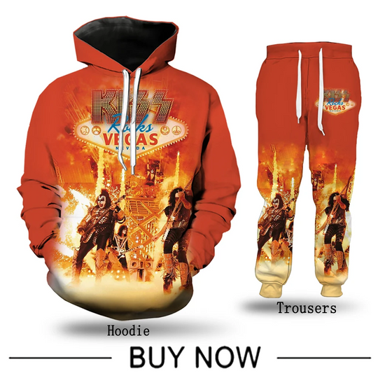 Discover 2024 Rock Kiss Band Hoodies Pants Suit 3D Print Hoodie joggers set