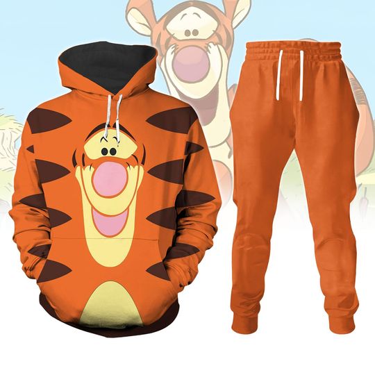 Discover Tigger Costume Hoodie Jogger, winniee the poohh Cosplay Outfit, Tiger Costume Suit, Halloween Tracksuit, Cartoon Loungewear Set