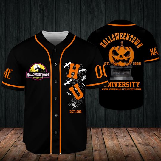 Discover Halloween University Custom Baseball Jersey, Scary Pumpkin Shirt, Spooky Season Clothing