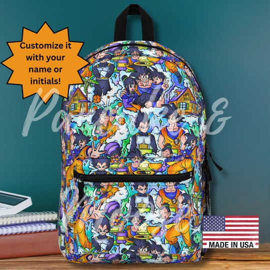 Discover Saiyan Family Anime Backpack - Colorful Dragon-Inspired Bag with Goku and Friends