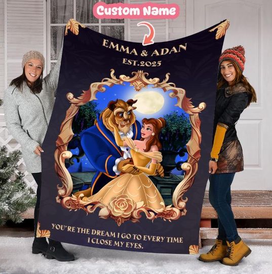 Discover Personalized Beautyy and The Beastt Fleece Blanket, Disneyyy Princess Blanket, Disneyyy Princess Blanket, Disneyyy Couple Gift