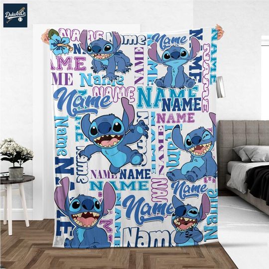 Discover Personalized Disneyyy Lilo and Stitchh Fleece Blanket  Custom Name Sherpa Throw for Kids, Birthday Gift, Baby Shower
