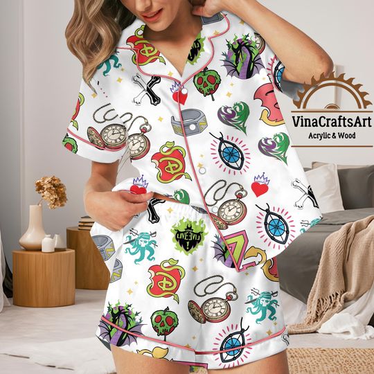 Discover Zombies World Tour Pajamas Set, Girls Disneyyy Crossover Sleepwear, Cartoon Villain Cozy PJs,