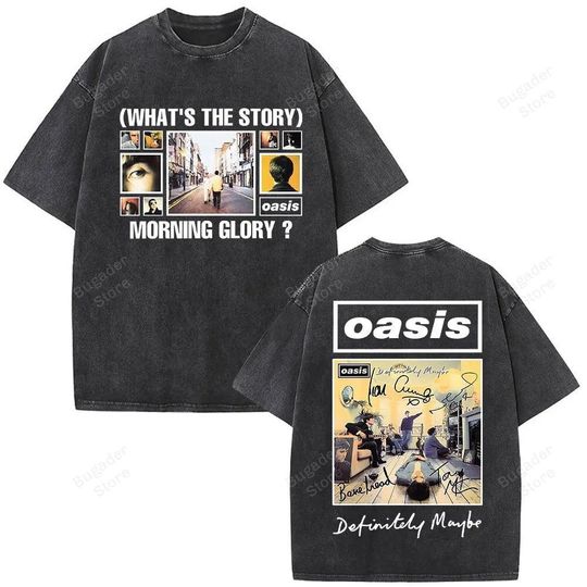 Discover Oasis Live '25 - Artistic 'Definitely Maybe' Vibe Wash Shirt