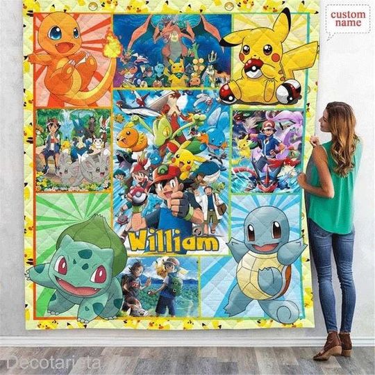 Discover Personalized Pika Blanket, Anime Fleece Blanket, Eevee Sn Lax Gengar Charmander Blanket, Anime Characters Party Gift.