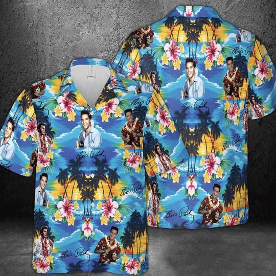 Discover Elvis Presley Hawaiian Shirt Elvis Hawaiian Shirt Aloha Summer Tee Tropical Button Shirt, Elvis Presley Hawaiian Fan Gift.