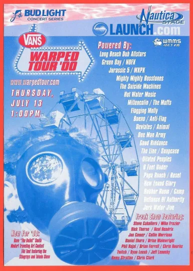 Discover VANS WARPED TOUR 2000 Green Day Hot Water Music ORIGINAL HANDBILL Flyer poster