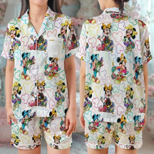 Discover Cute Minni Mouse Back To School 1st Of School Short-Sleeve Pajamas Set