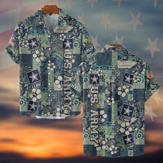 Discover Customized U.S Veteran Blue Tribal Pattern Tropical Hawaiian Shirt