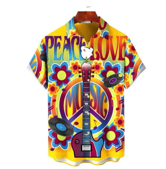 Discover 60s Vintage Hippie Music Peace And Love Hawaiian Shirt, shirt US size