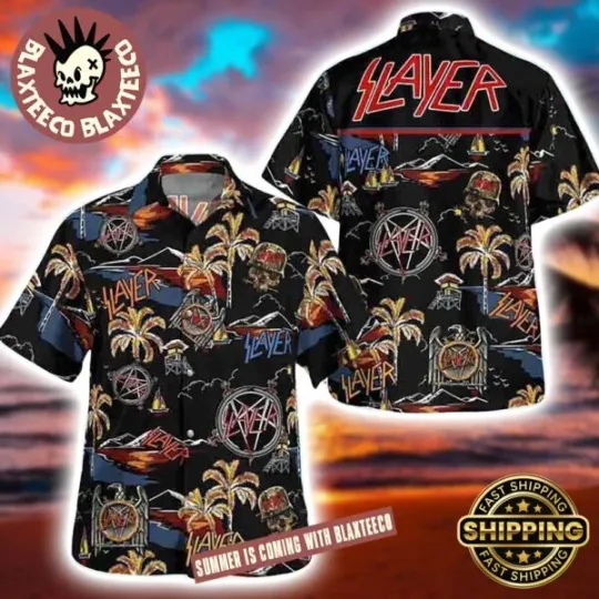 Discover Slayer Big Golden Eagle Logo Band 2025 Summer Hawaiian Shirt