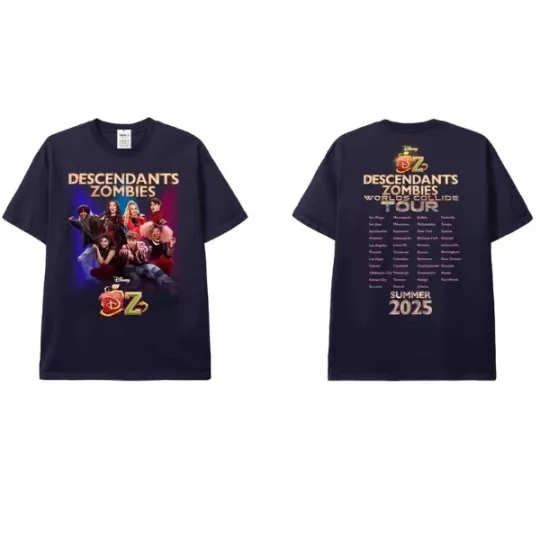 Discover Descendants Zombies Disneyyy 2025 Worlds Collide Tour T-Shirt Unisex S-4XL